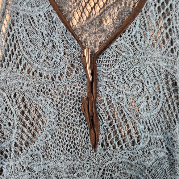 Pretty Angel Crochet Top Womens M Lace Sheer Linen Silk Whimsigoth Fairy Grunge - Picture 3 of 13